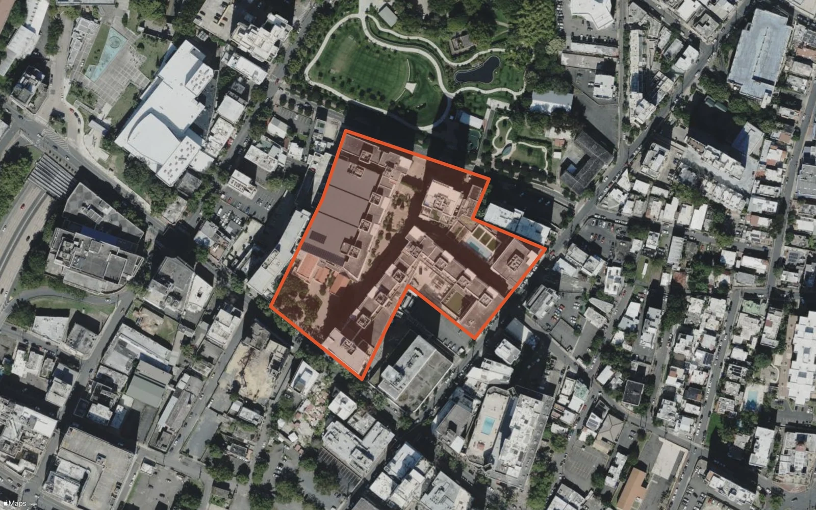 Aerial view of the official Ciudadela de Santurce building outline