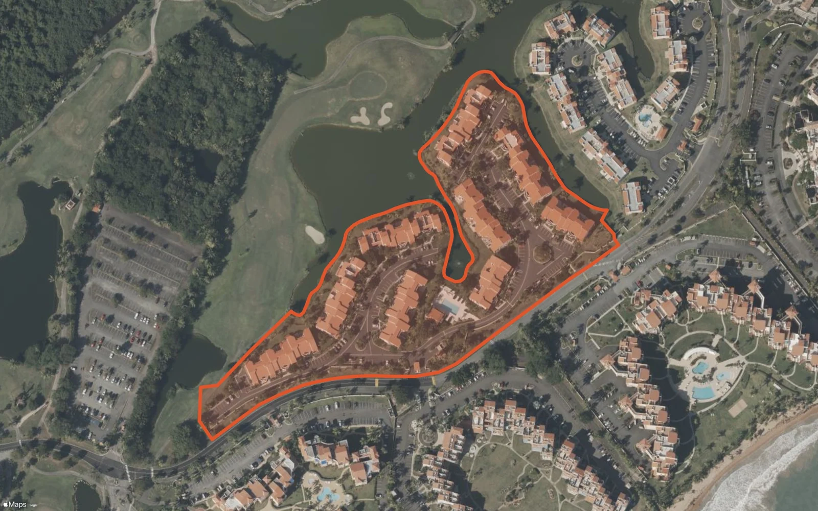 Aerial view of the official Fairlakes Village building outline