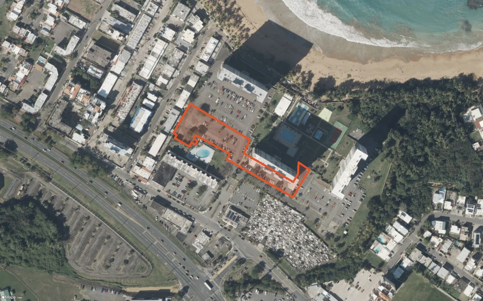 Vista aérea del contorno oficial del edificio Condominio Playa Azul II