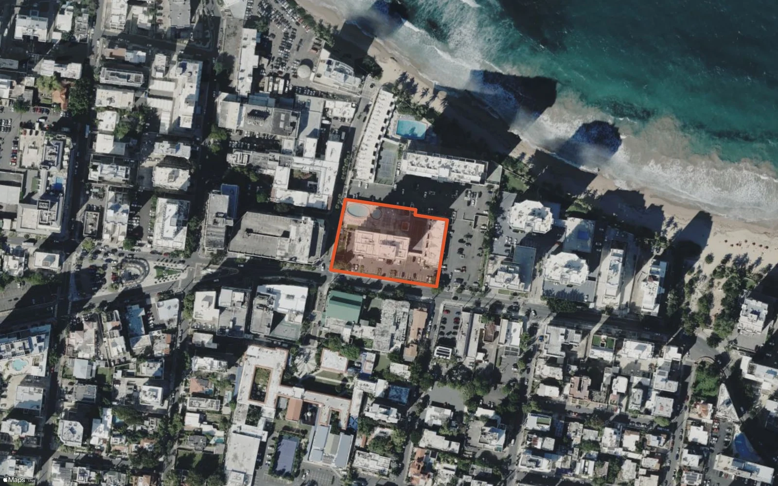 Aerial view of the official Torre del Mar building outline