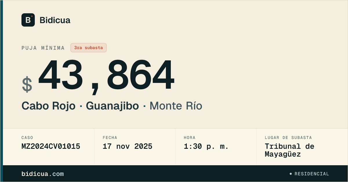 Monte Río, Cabo Rojo — historial de subasta | Bidicua