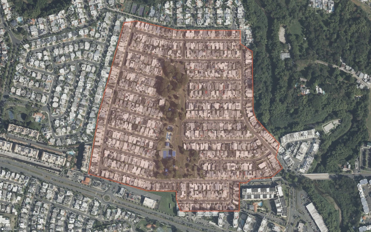 Límite aéreo y estadísticas del informe de Colinas Metropolitanas en Guaynabo, Puerto Rico