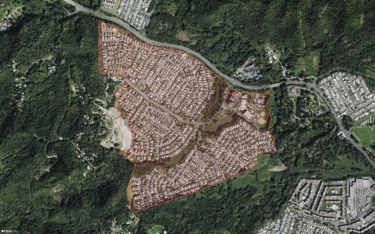 Límite aéreo y estadísticas del informe de Hacienda San José en Caguas, Puerto Rico