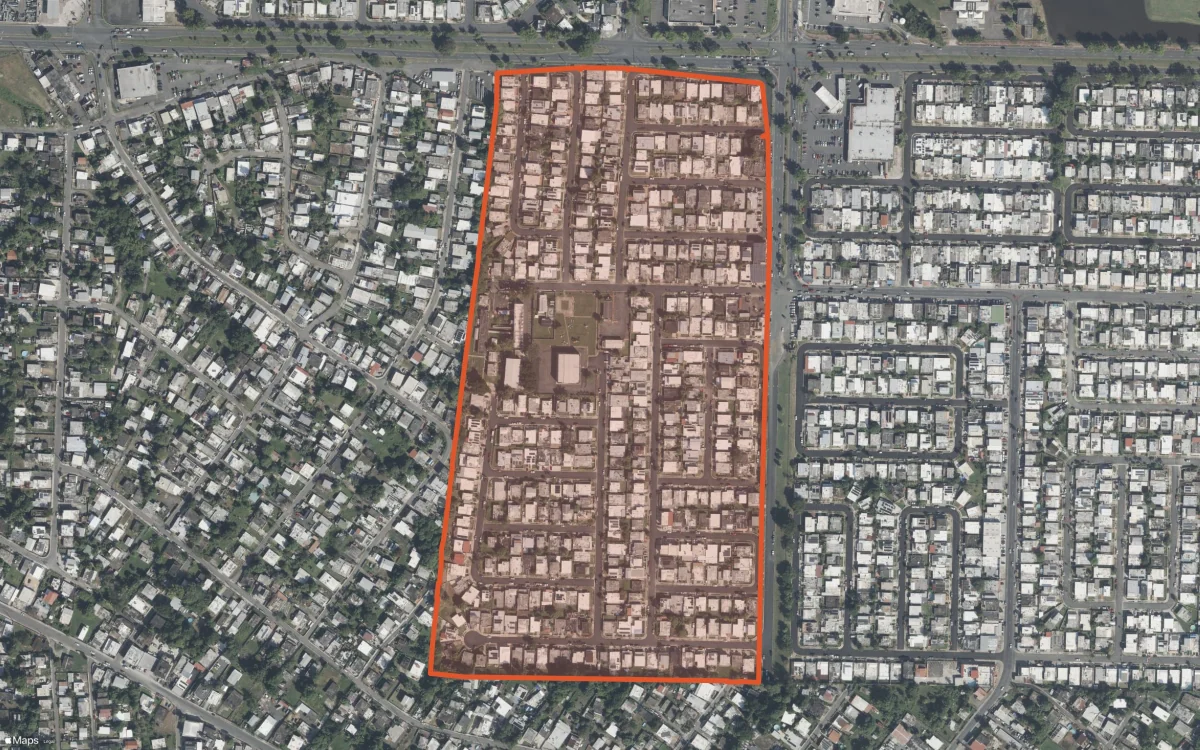 Límite aéreo y estadísticas del informe de Levittown Fifth Section A en Toa Baja, Puerto Rico