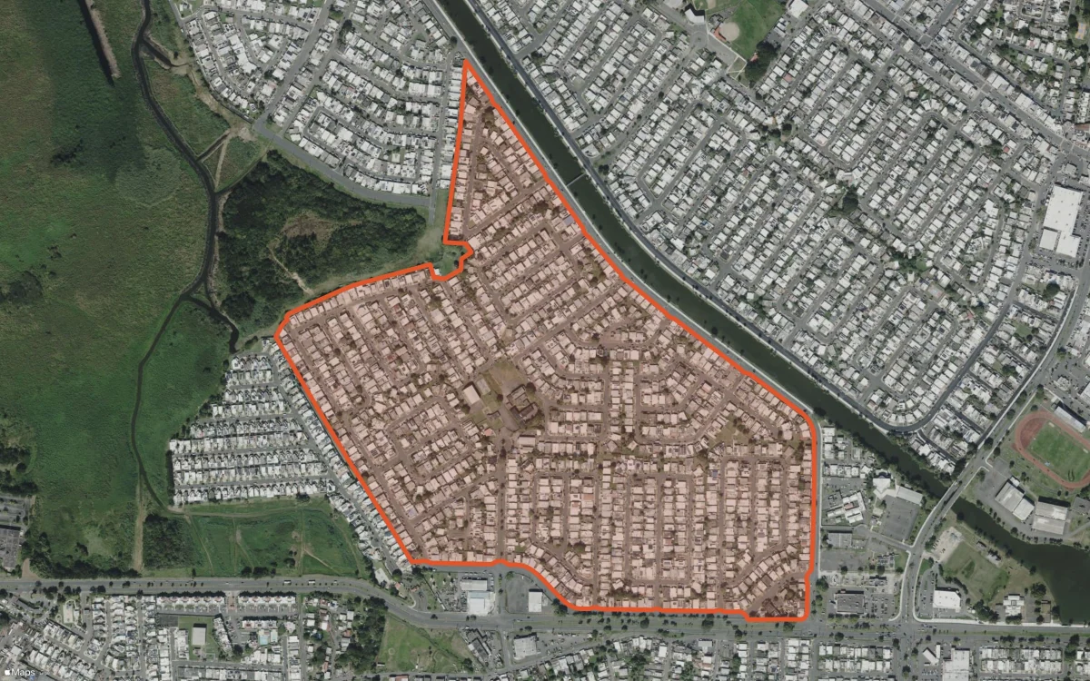 Límite aéreo y estadísticas del informe de Levittown Fifth Section en Toa Baja, Puerto Rico