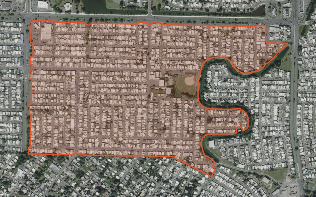 Límite aéreo y estadísticas del informe de Levittown Seventh Section en Toa Baja, Puerto Rico