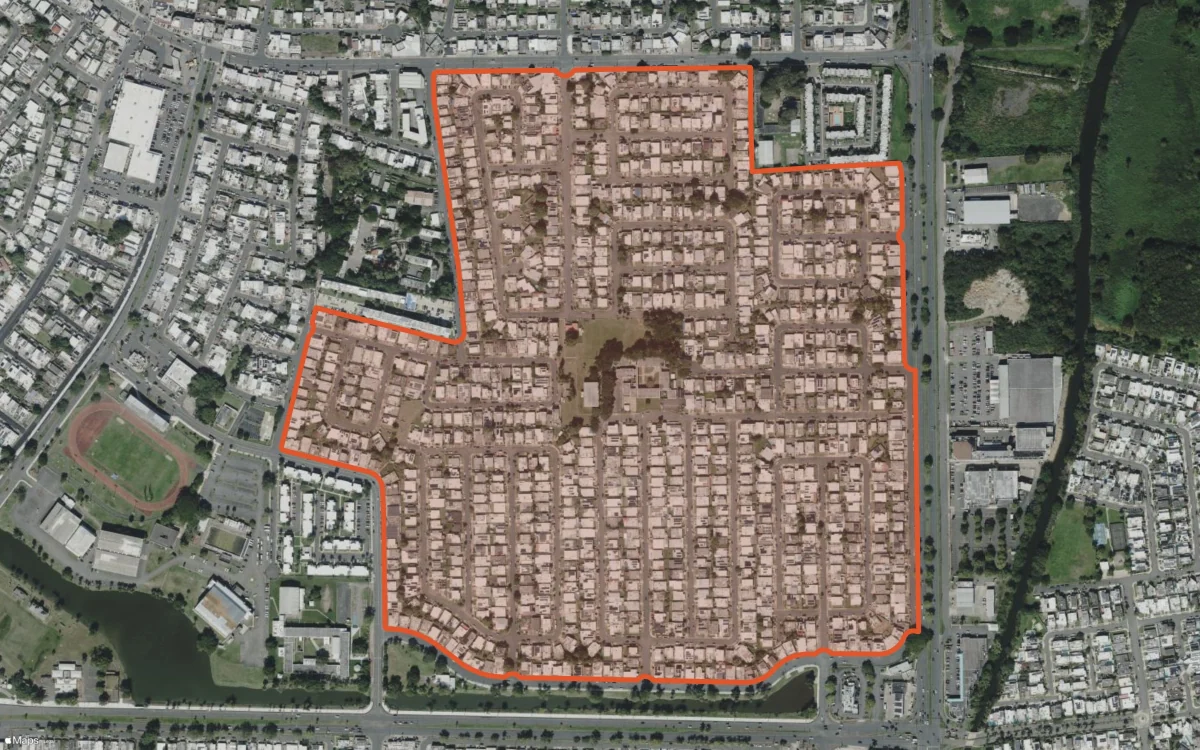 Límite aéreo y estadísticas del informe de Levittown Sixth Section en Toa Baja, Puerto Rico