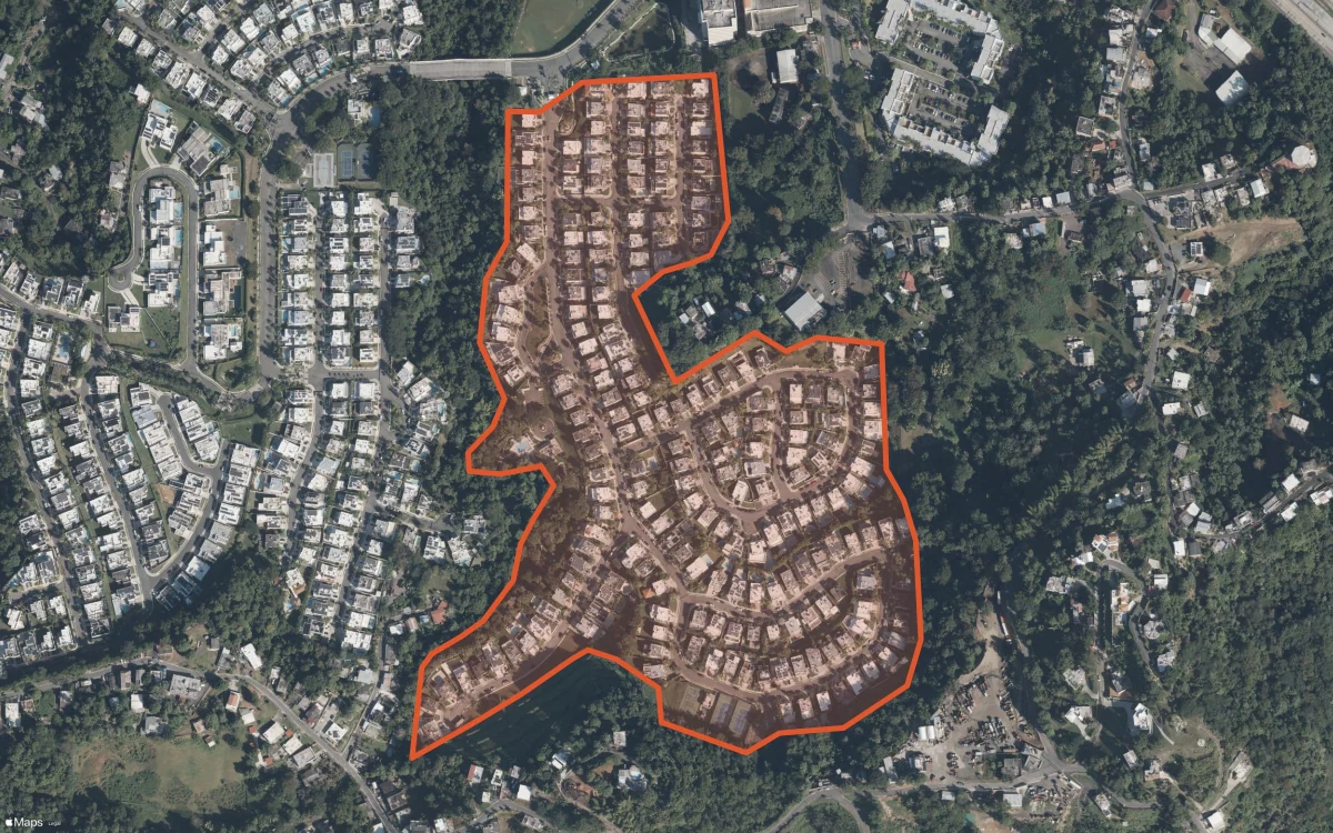 Límite aéreo y estadísticas del informe de Los Árboles de Montehiedra en San Juan, Puerto Rico