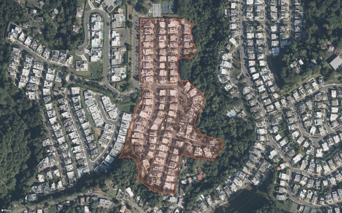 Aerial report boundary and neighborhood statistics for Los Campos de Montehiedra in San Juan, Puerto Rico