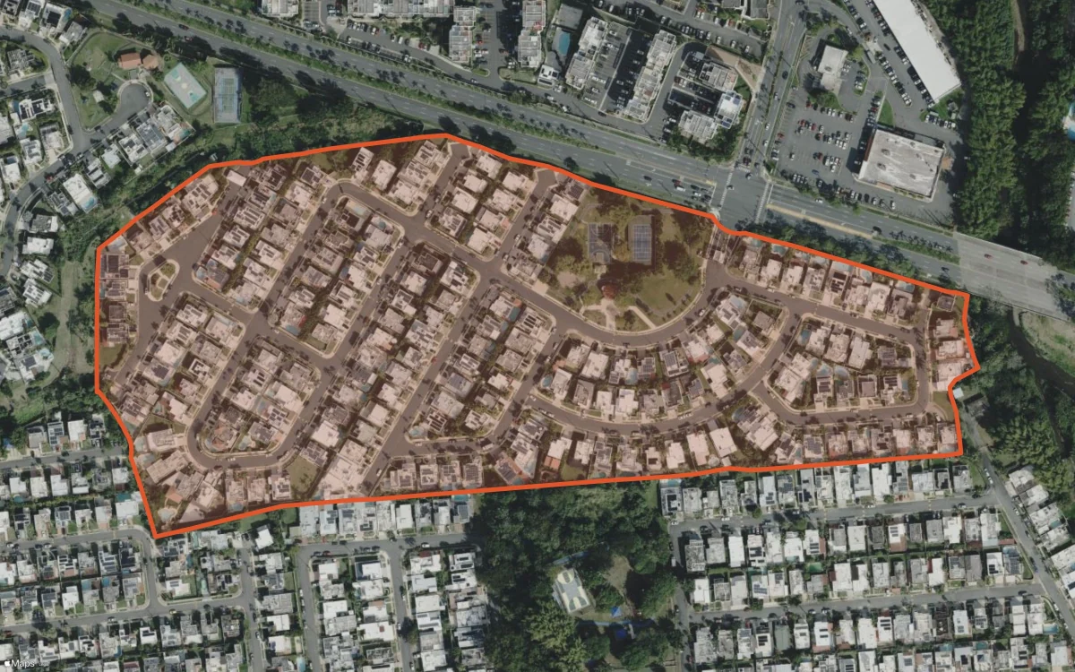 Límite aéreo y estadísticas del informe de Mansiones Reales en Guaynabo, Puerto Rico