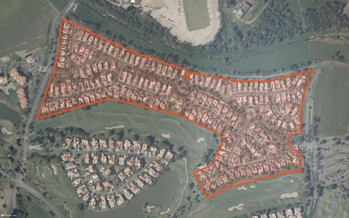 Aerial report boundary and neighborhood statistics for Palmas Plantation in Humacao, Puerto Rico