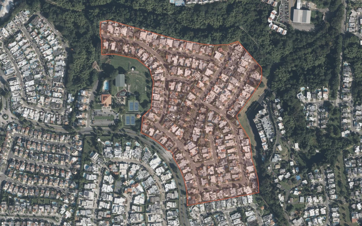 Aerial report boundary and neighborhood statistics for Paseo Mayor in San Juan, Puerto Rico
