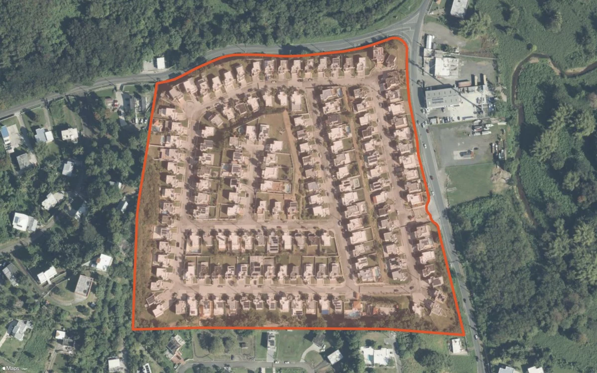 Aerial report boundary and neighborhood statistics for River Edge Hills in Luquillo, Puerto Rico