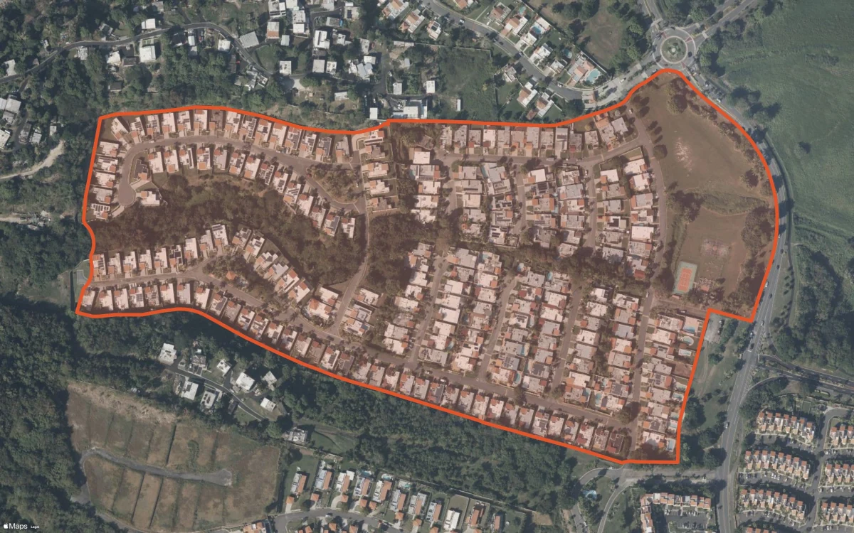Aerial report boundary and neighborhood statistics for Villa Franca in Humacao, Puerto Rico